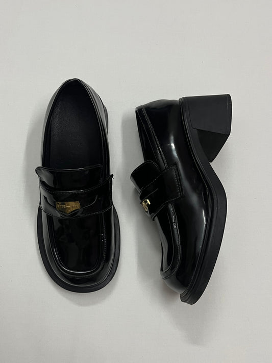 Iconic Gold Shield Platform Loafers, EU36