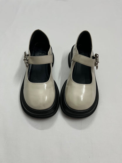 Metallic Flower-Buckle Mary Janes, EU36