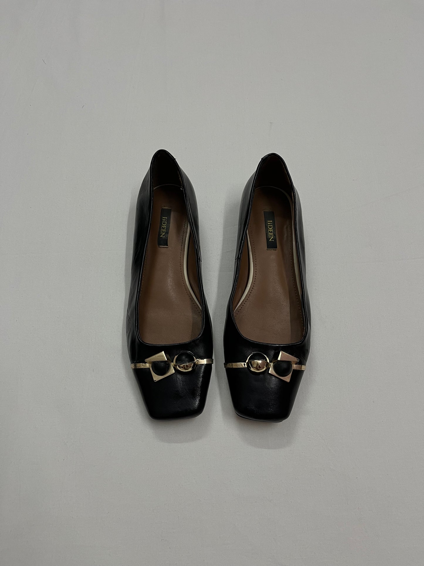 Gold Geometric Square-Toe Flats, EU36.5