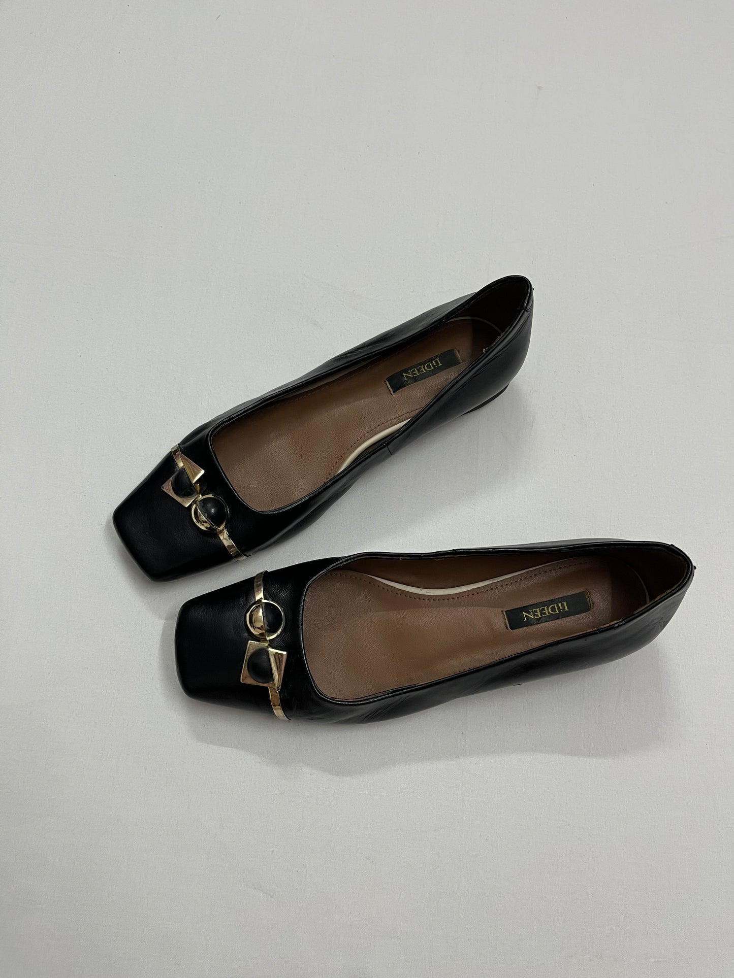 Gold Geometric Square-Toe Flats, EU36.5