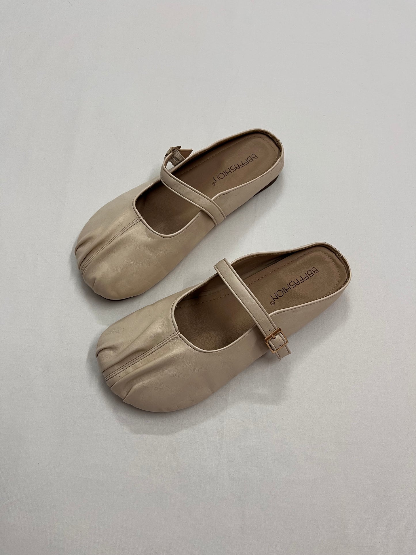 Cream Ruched Leather Mary Janes, EU36