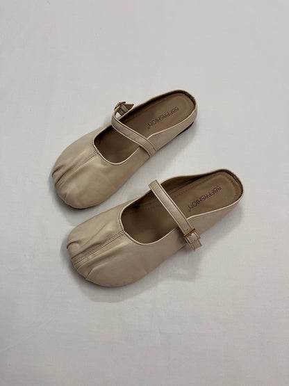 Cream Ruched Leather Mary Janes, EU36