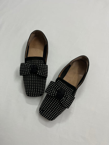 Black Studded Bow Flats, EU36.5