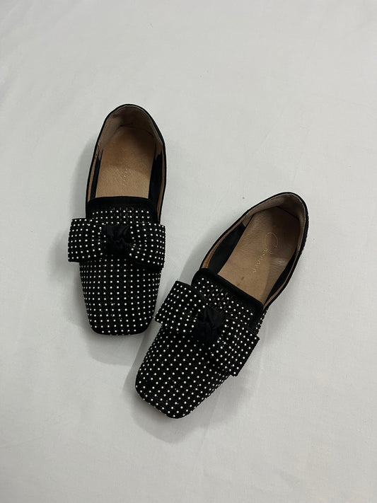 Black Studded Bow Flats, EU36.5