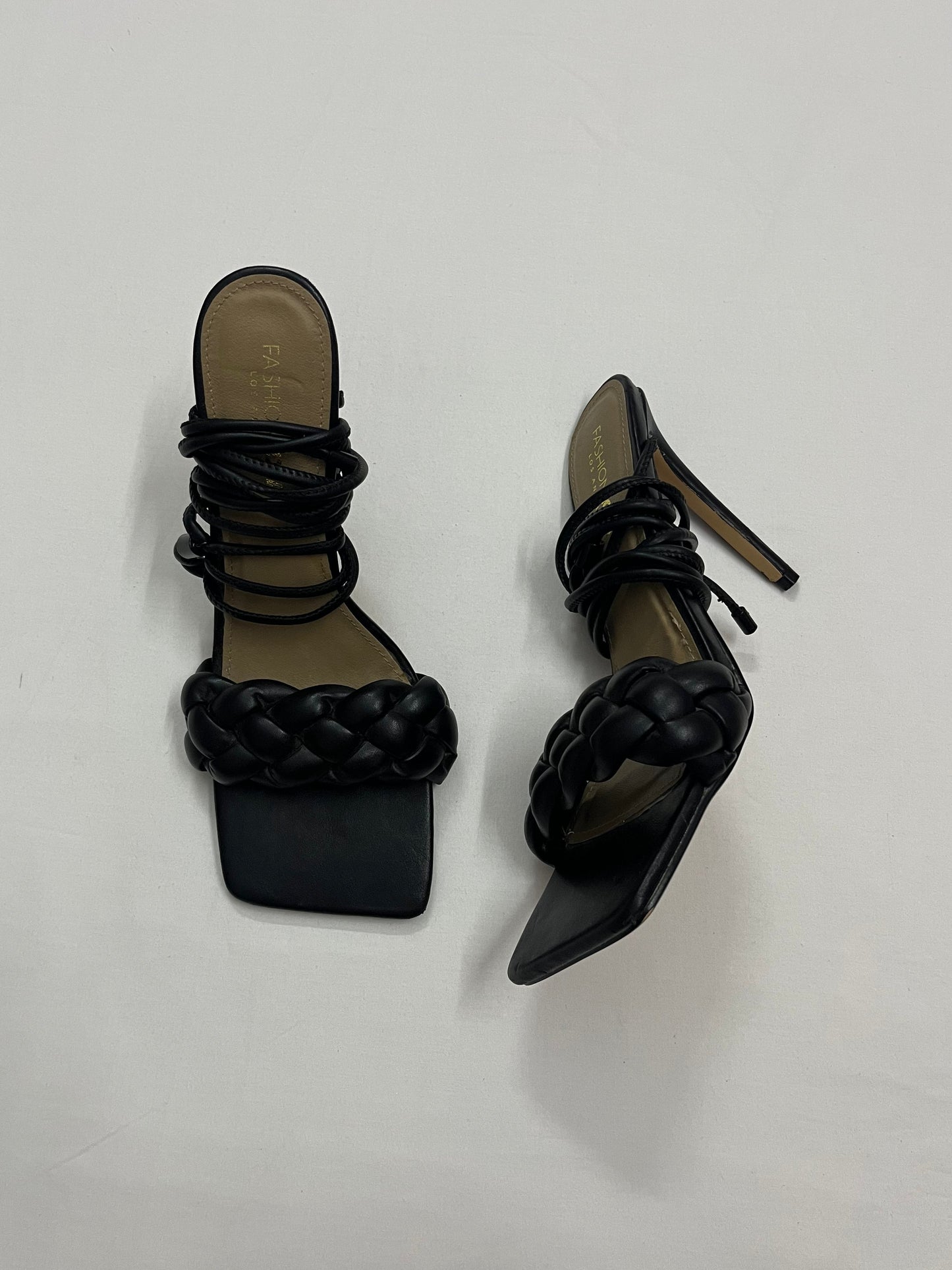 Black Braided Lace-Up Heels, EU40