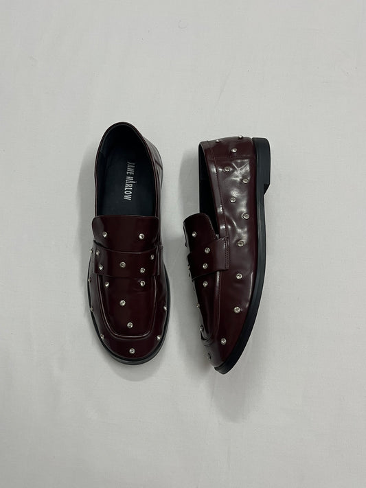 Dark Cherry Studded Loafers, EU37