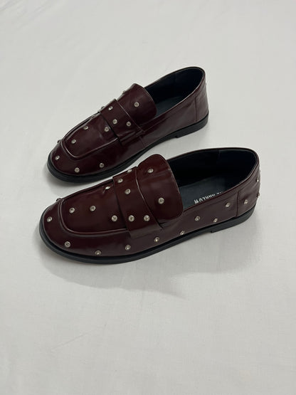 Dark Cherry Studded Loafers, EU37