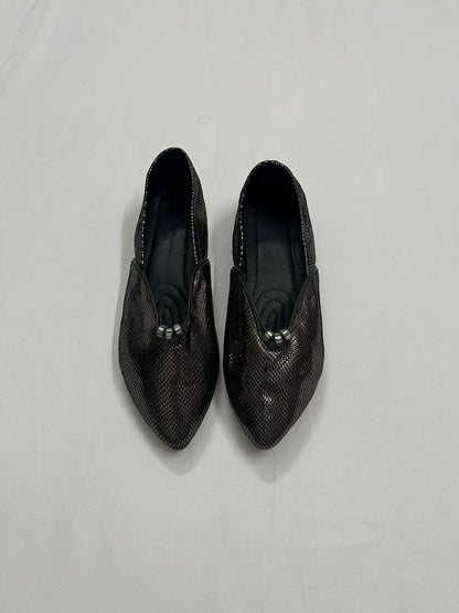 Metallic Snakeskin Printed Ballet Pumps, EU41