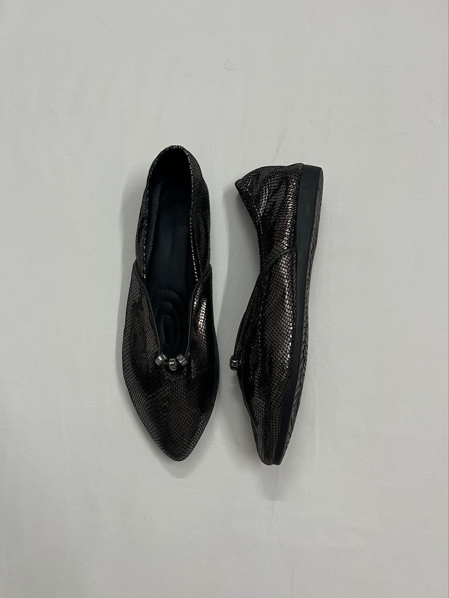 Metallic Snakeskin Printed Ballet Pumps, EU41