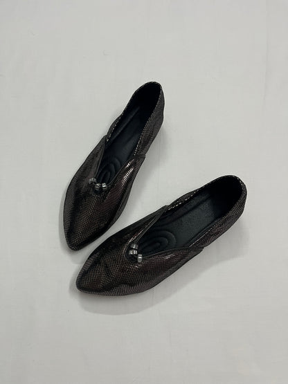 Metallic Snakeskin Printed Ballet Pumps, EU41