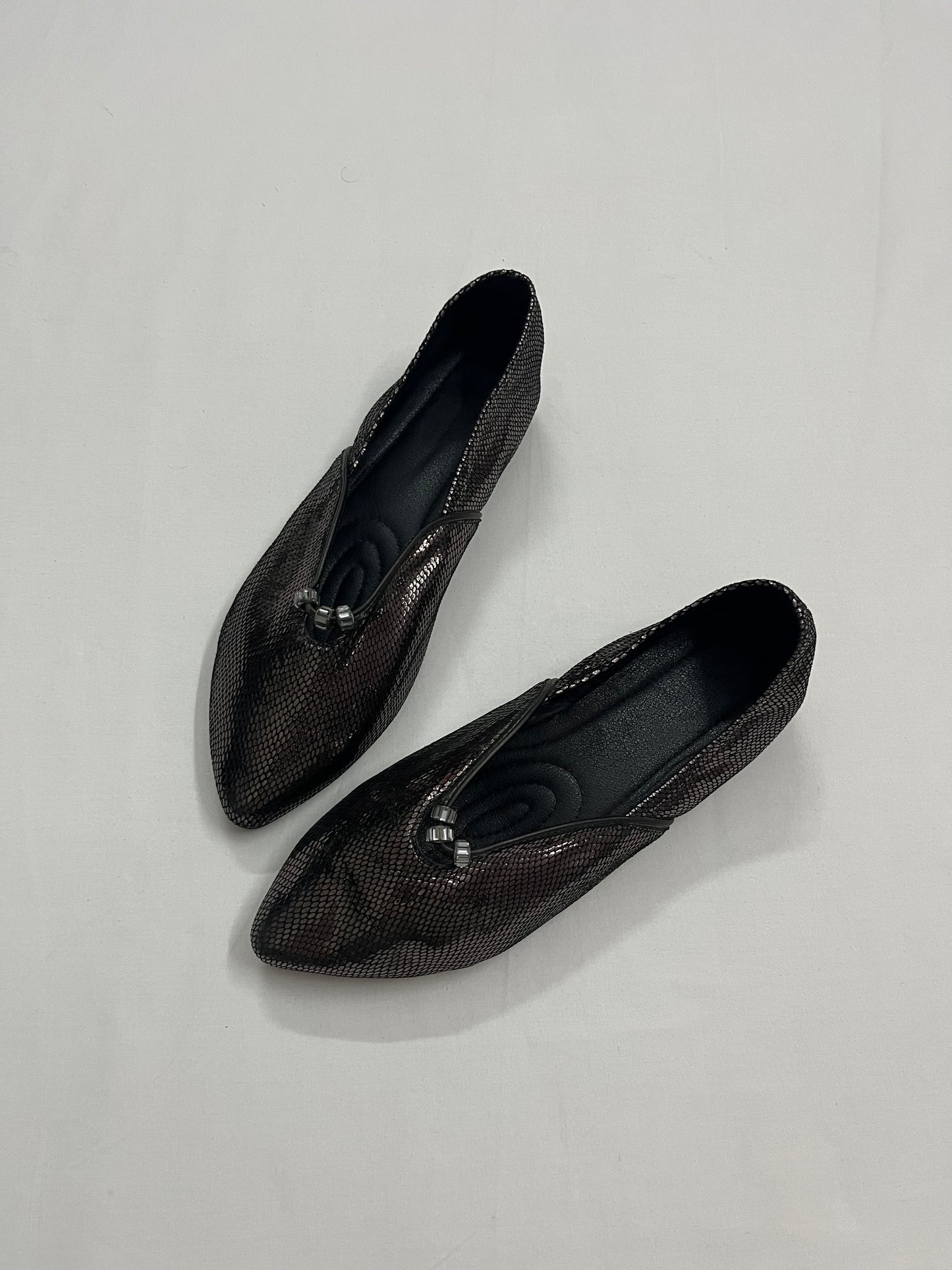 Metallic Snakeskin Printed Ballet Pumps, EU41