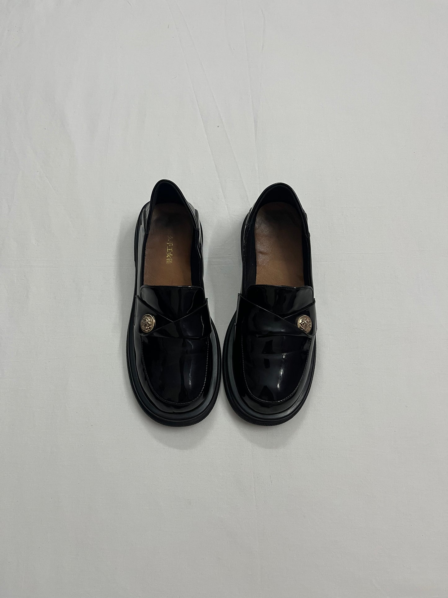 Gold-Button Patent Loafers, EU37