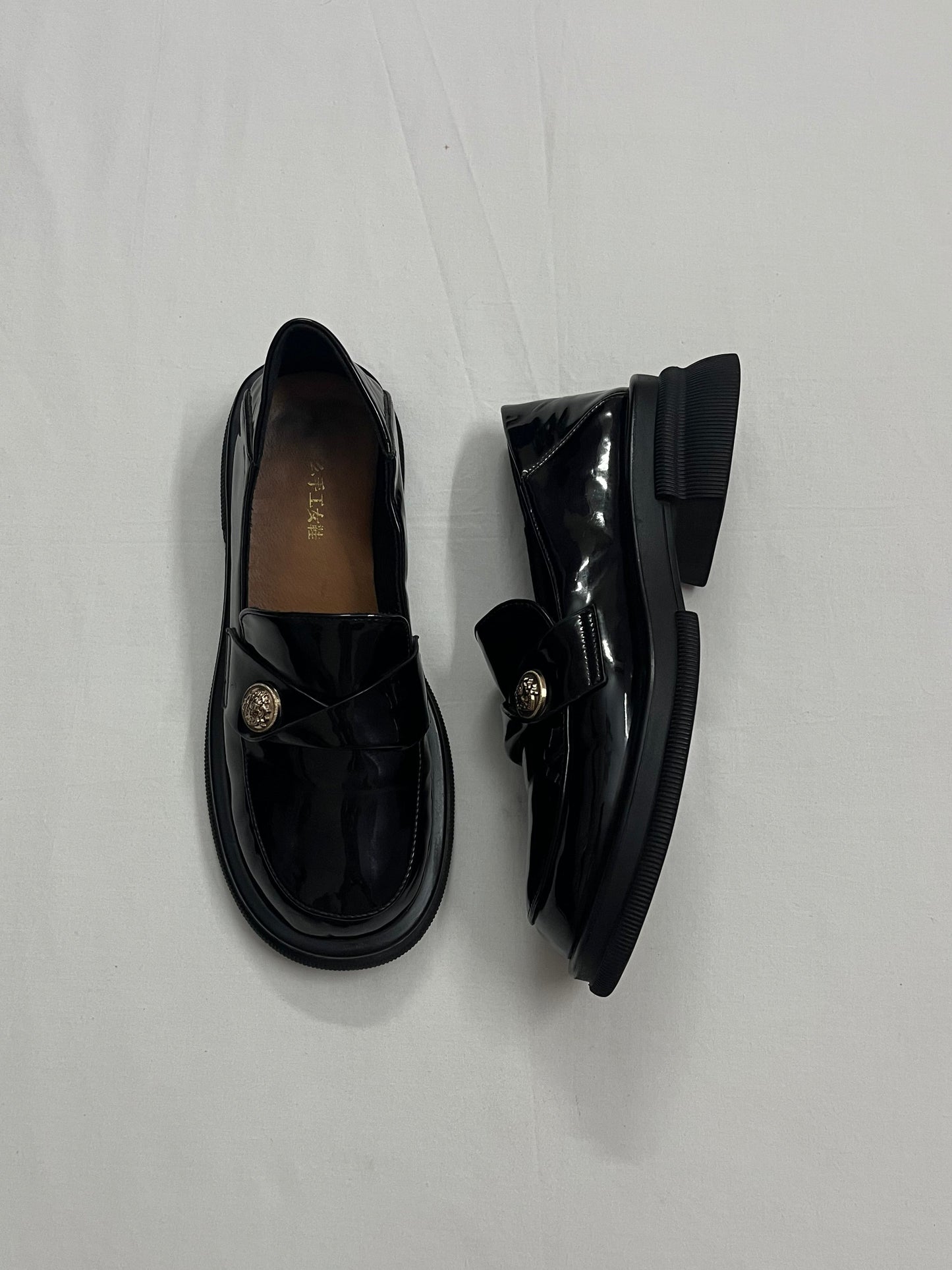 Gold-Button Patent Loafers, EU37