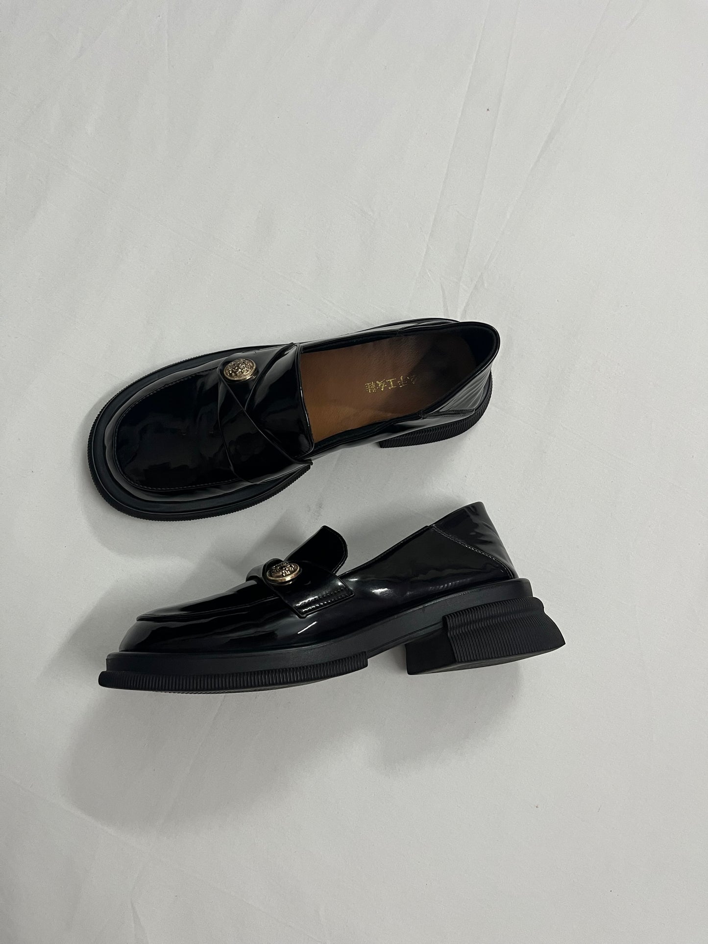 Gold-Button Patent Loafers, EU37