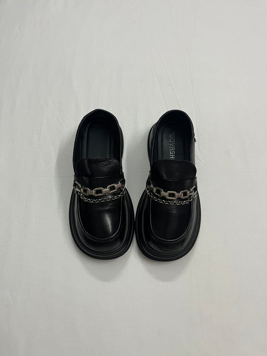 Layered Silver Chain Matte Loafers, EU37
