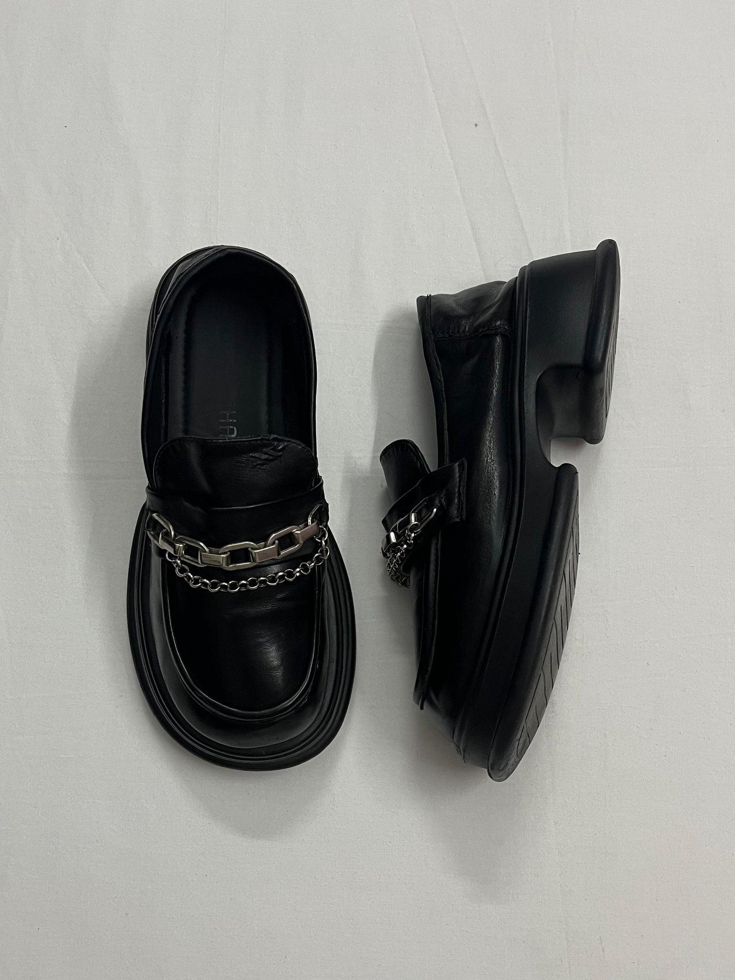 Layered Silver Chain Matte Loafers, EU37
