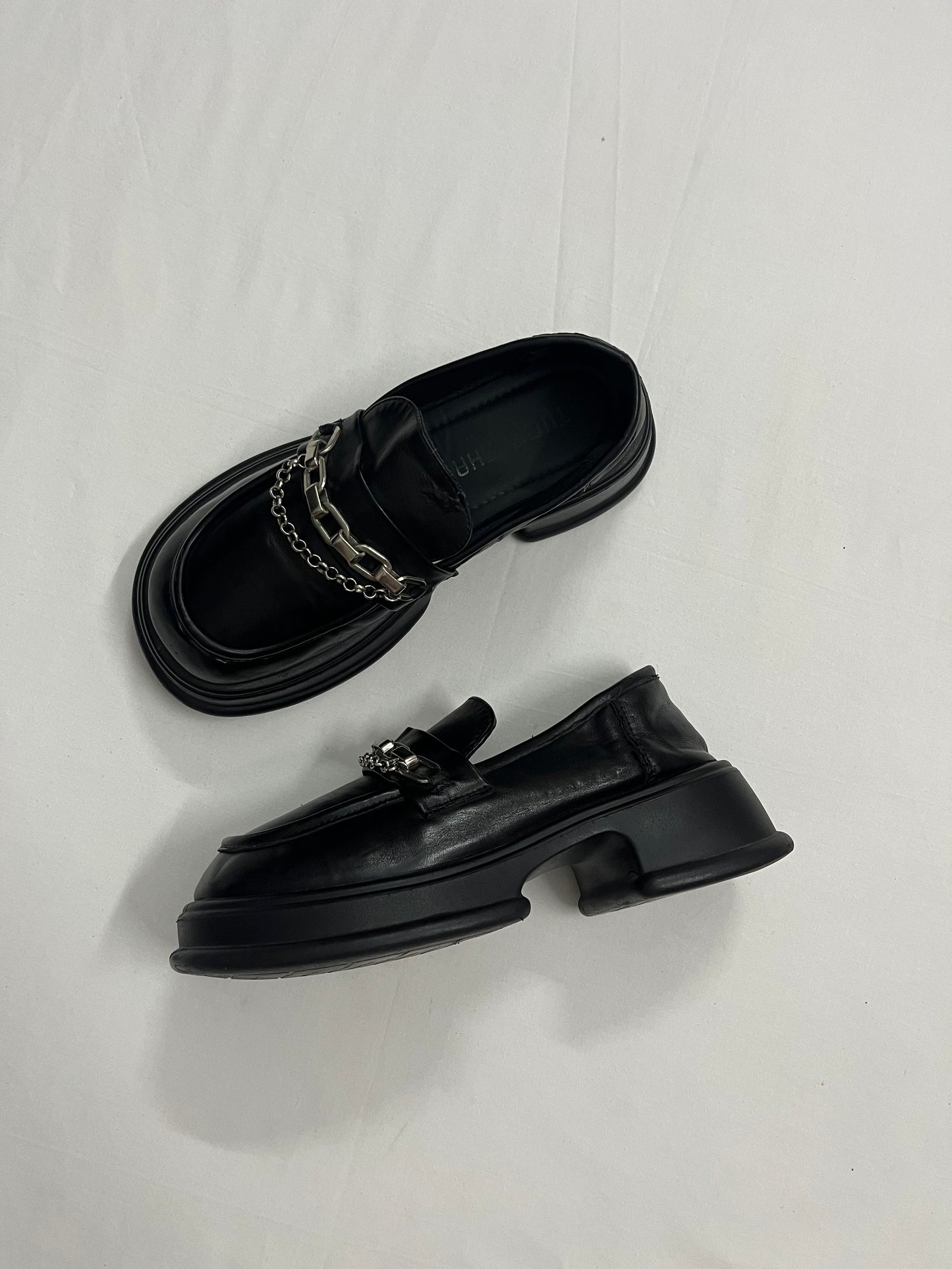 Layered Silver Chain Matte Loafers, EU37