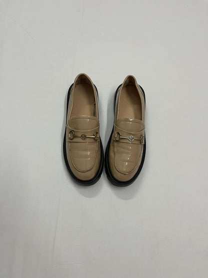 Beige Patent Horsebit Loafers, EU38