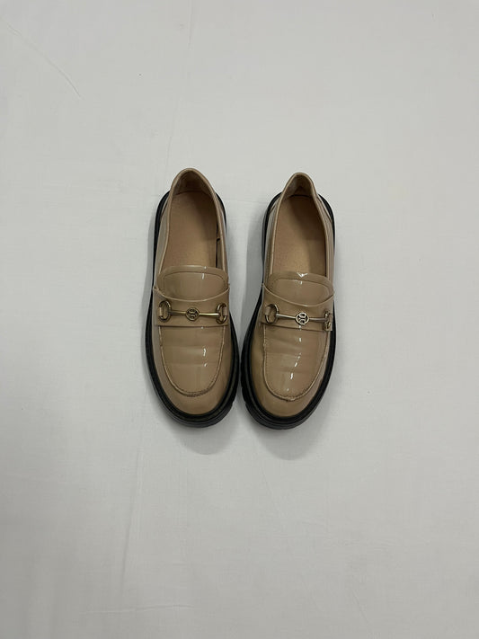 Beige Patent Horsebit Loafers, EU38