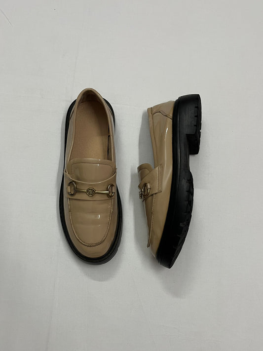 Beige Patent Horsebit Loafers, EU38