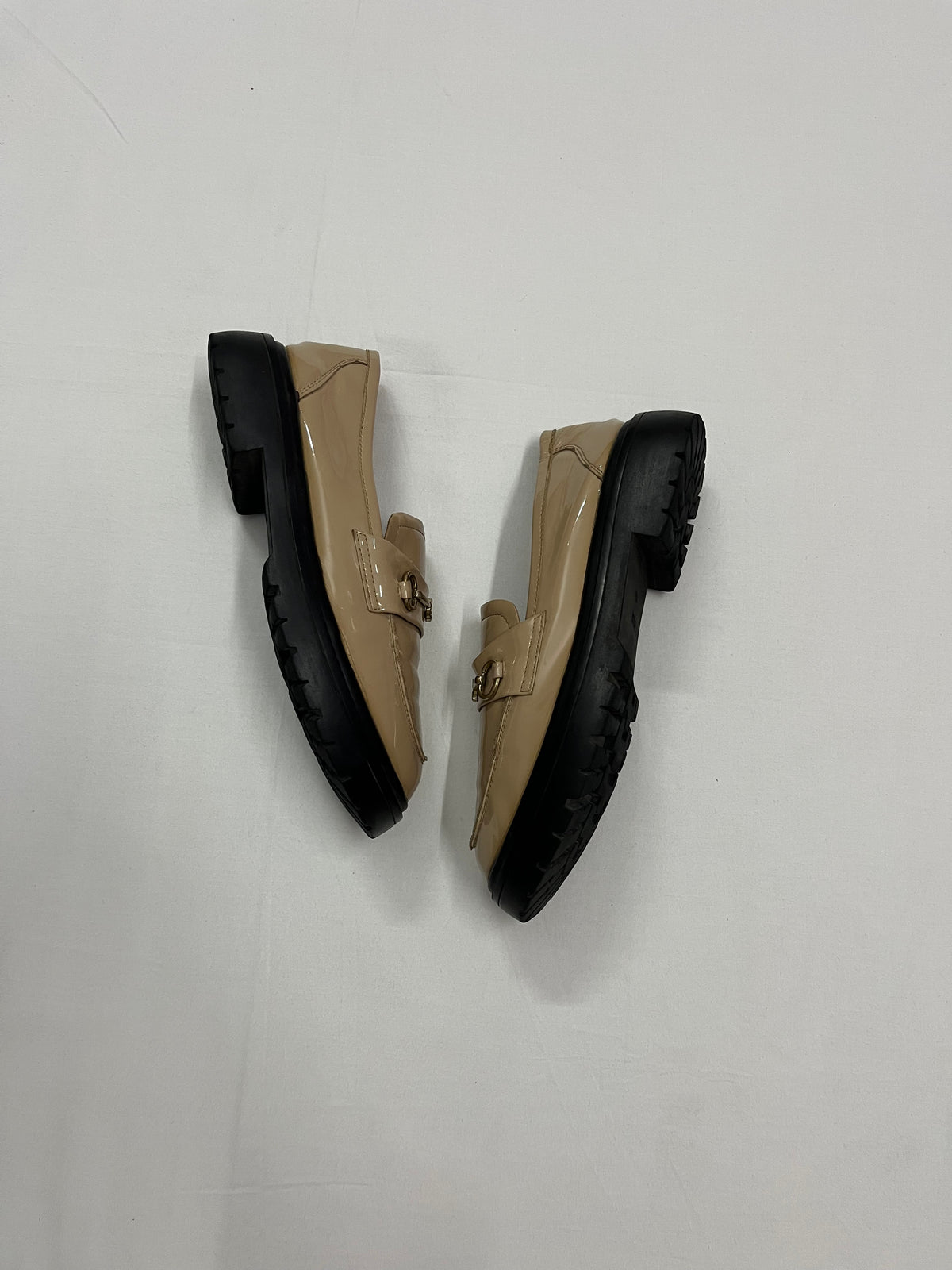 Beige Patent Horsebit Loafers, EU38