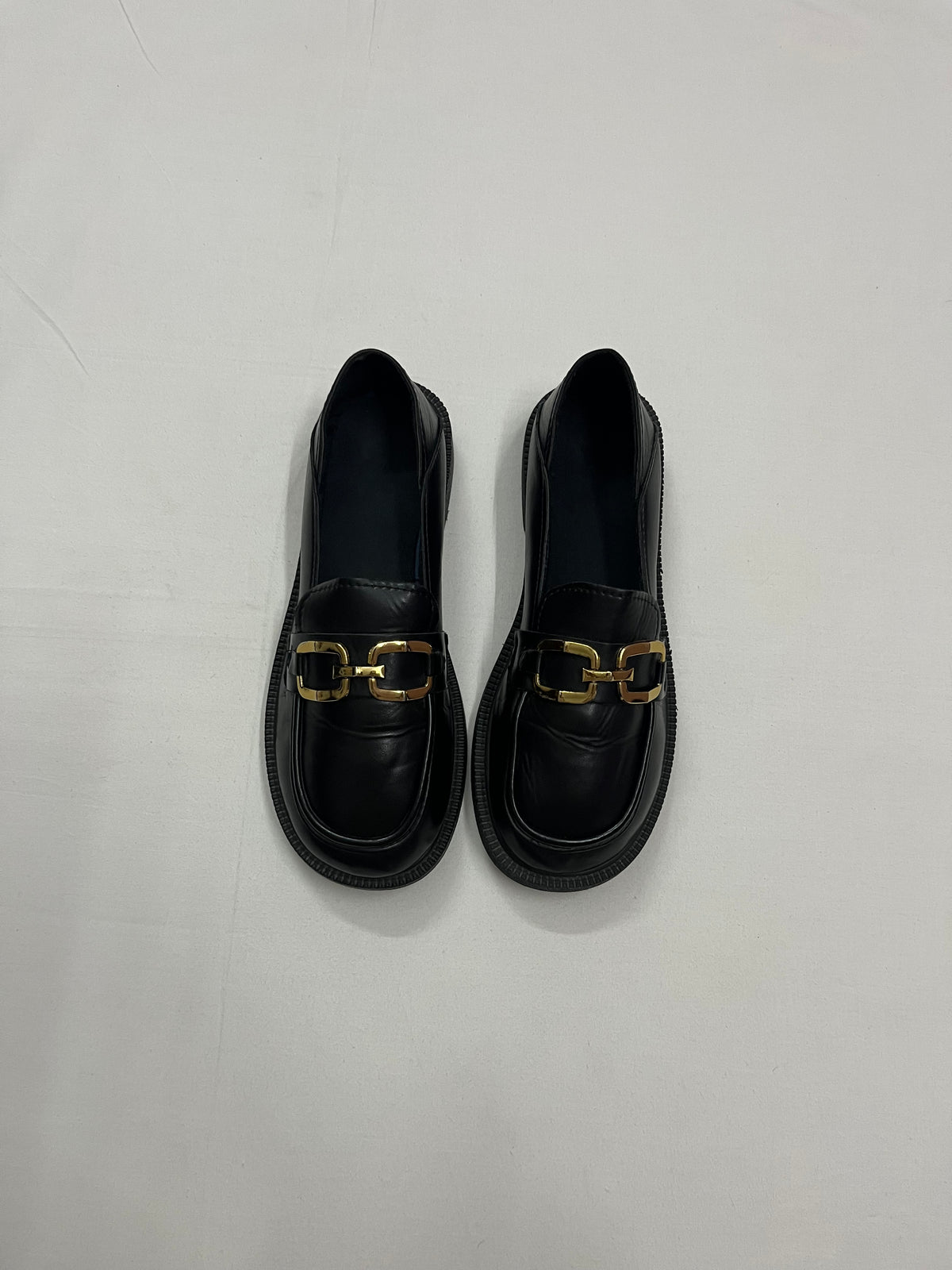 Gold Chain Matte Leather Loafers, EU39
