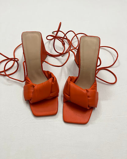 Orange Lace-Up Block Heel , EU39