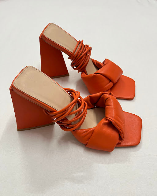 Orange Lace-Up Block Heel , EU39