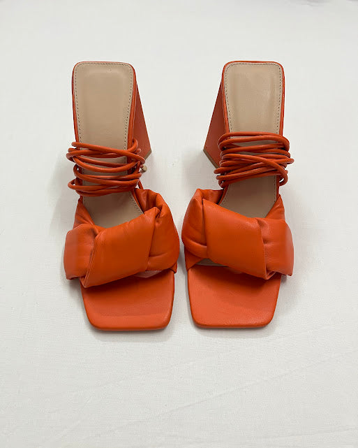 Orange Lace-Up Block Heel , EU39